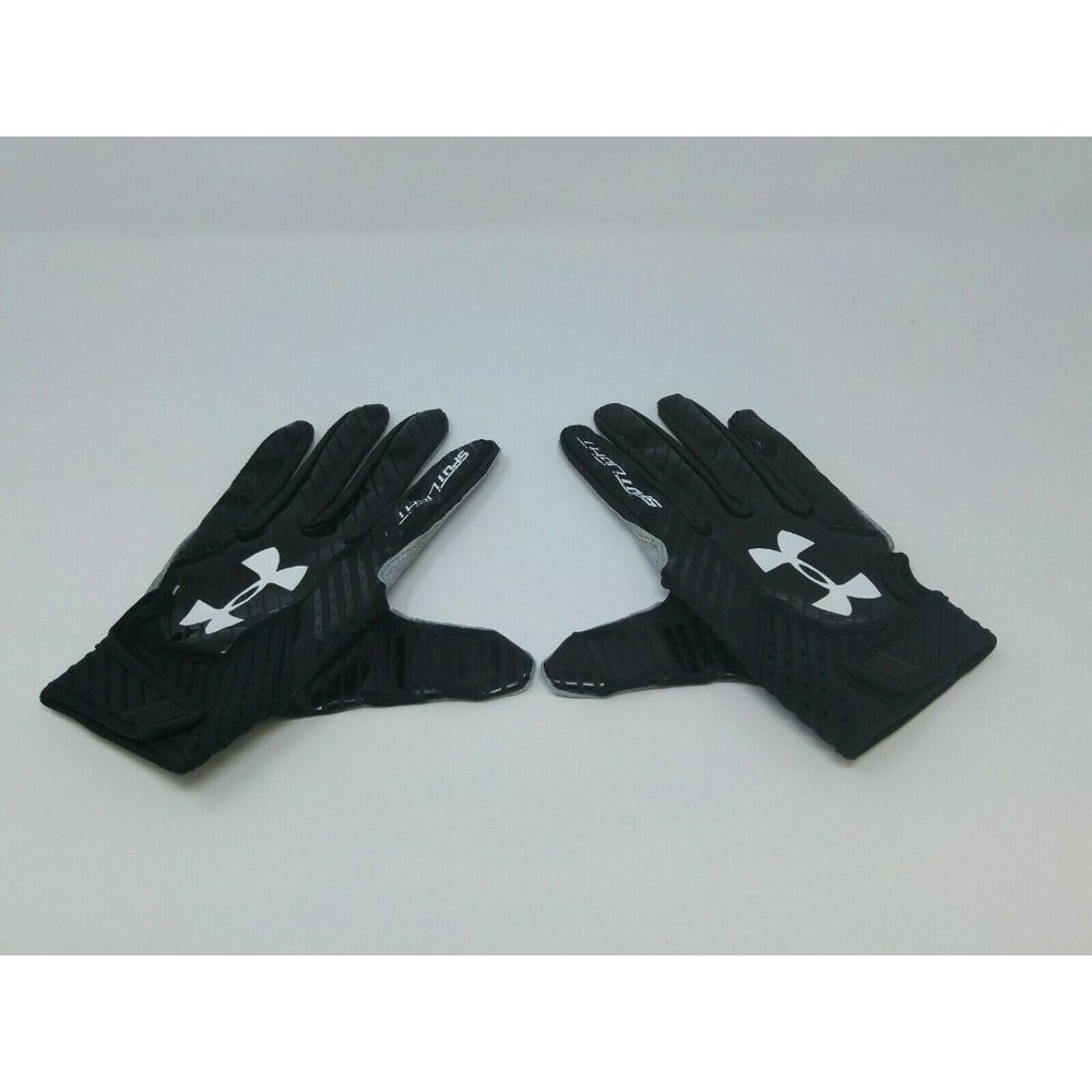 New Under Armour Men's Black/Black/White Spotlight Leather WR Football Gloves - Picture 2 of 4